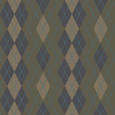 Argyle deseni, düz arkaplanda çeşitli renklerde elmaslardan oluşmuş süveter ve çorap gibi örülmüş giysilerde kullanılır. Kumaş dokusu arka planı. Vektör.
