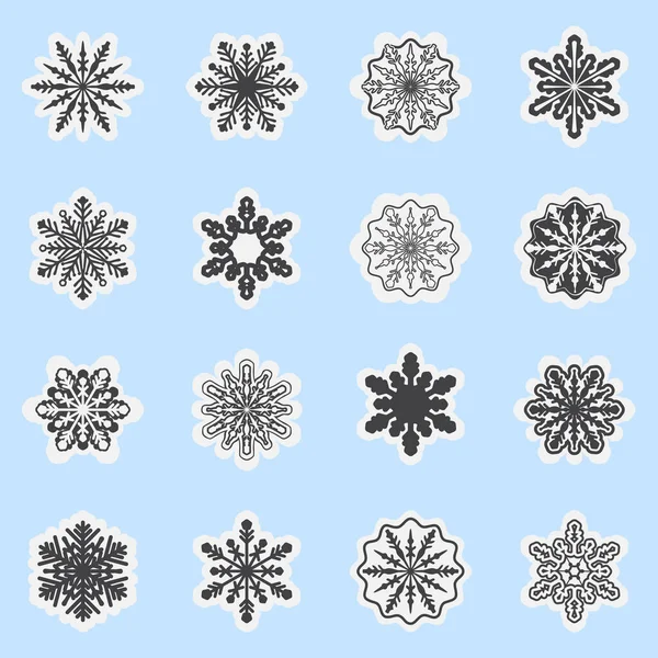 Een Set Vector Sneeuwvlokken Kerst Sneeuwvlokken Geïsoleerd Een Blauwe Achtergrond — Stockvector