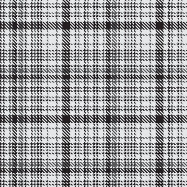 Siyah ve beyaz ekose desenli. Soyut, çizgili, çizgili duvar kağıdı. Tek renkli modern kafes dokusu. Kumaşlar, gömlekler, tekstil ve perdeler üzerindeki baskı vektör grafikleri.