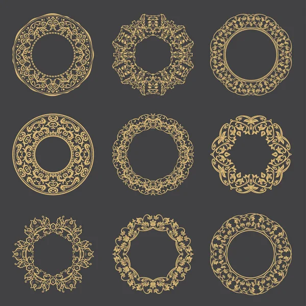 Круглое Барочное Украшение Золотая Декоративная Рамка Место Смс Применимо Монограмм — стоковый вектор