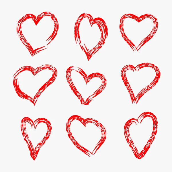 Ensemble Silhouettes Dessinées Forme Cœur Symbole Amour Red Hearts Gribouille — Image vectorielle