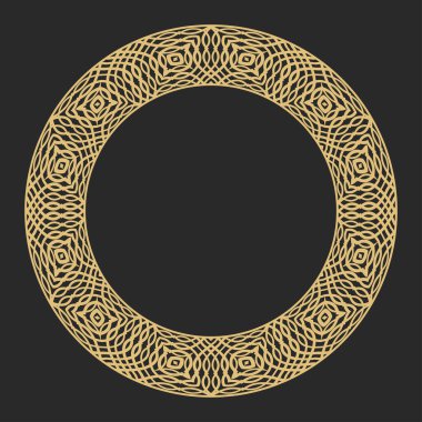 Dairesel süs dekorasyonu. Geometrik yuvarlak çerçeve ve metin için yer. Lüks malların, logoların, monogramların tasarım elementlerinin sanat süsü. Vektör illüstrasyonu.