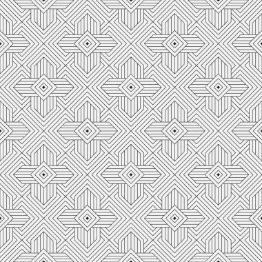 Kusursuz geometrik vektör deseni. Tekrarlayan geometrik şekilli soyut tek renkli arkaplan. İnce çizgili modern doku. Bir kafesin grafiksel tasarımı. Kartların kapağı için, duvar kağıdı..