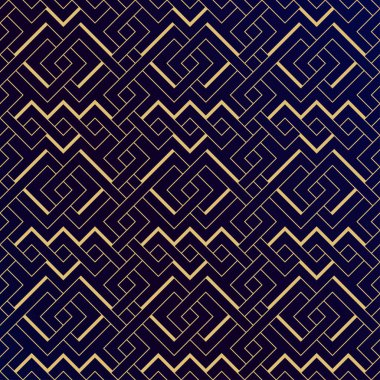 Soyut geometrik kusursuz arkaplan. Koyu mavi arka planda lüks altın desen. Grafik tasarımının vektör ögesi.