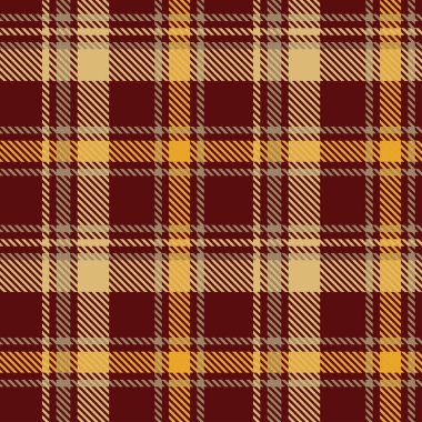Glen ekose desenli kırmızı, altın, turuncu. Kusursuz bir arka plan. Renkli İskoç kafesi. Soyut doku. Kumaşlar, gömlekler ve tekstil üzerine vektör grafikleri.