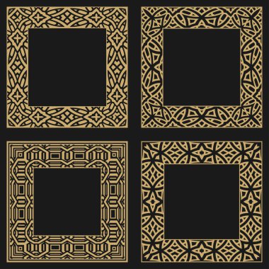 Klasik dairesel süs kur. Dekoratif dikdörtgen şekilli çerçeveler. Mesaj için yer. Lüks malların, logoların, monogramların tasarım elementlerinin sanat süsü. Vektör illüstrasyonu.