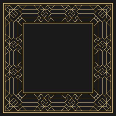 Dairesel dekoratif çerçeve. Geometrik altın dekoratif süs ve metin için yer. Monogram, tebrik kartı, düğün davetiyesi. Vektör grafikleri.