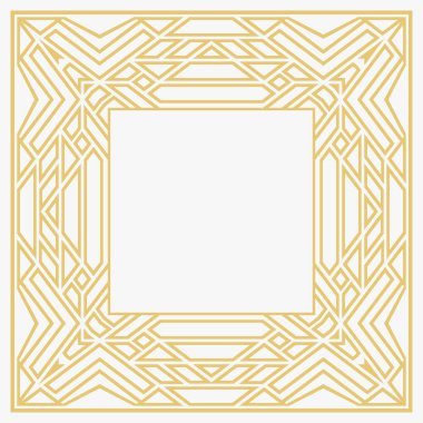 Dairesel dekoratif çerçeve. Geometrik altın dekoratif süs ve metin için yer. Monogram, tebrik kartı, düğün davetiyesi. Vektör grafikleri.