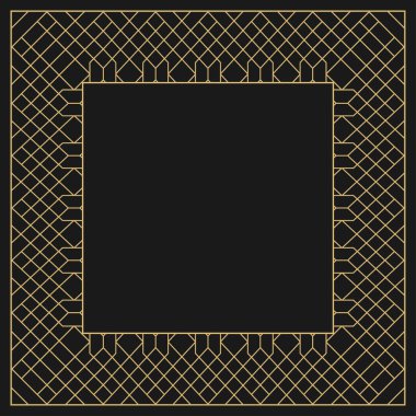 Dairesel dekoratif çerçeve. Geometrik altın dekoratif süs ve metin için yer. Monogram, tebrik kartı, düğün davetiyesi. Vektör grafikleri.