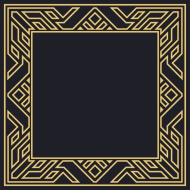 Dairesel dekoratif çerçeve. Geometrik altın dekoratif süs ve metin için yer. Monogram, tebrik kartı, düğün davetiyesi. Vektör grafikleri.