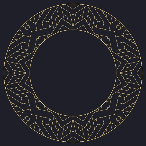 Dairesel dekoratif çerçeve. Geometrik altın dekoratif süs ve metin için yer. Monogram, tebrik kartı, düğün davetiyesi. Vektör grafikleri.