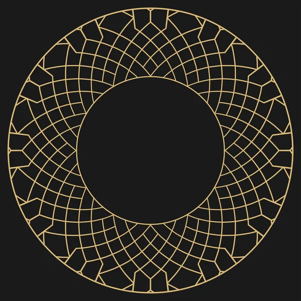 Dairesel dekoratif çerçeve. Geometrik altın dekoratif süs ve metin için yer. Monogram, tebrik kartı, düğün davetiyesi. Vektör grafikleri.