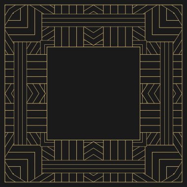 Dairesel dekoratif çerçeve. Geometrik altın dekoratif süs ve metin için yer. Monogram, tebrik kartı, düğün davetiyesi. Vektör grafikleri.