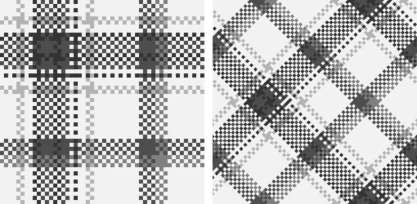 Tartan Patroon Ingesteld Abstract Zwart Wit Geruite Naadloze Achtergrond Pixel — Stockvector