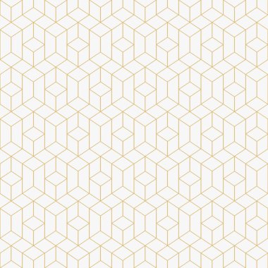 Kusursuz geometrik vektör deseni. Tekrarlayan geometrik şekilli soyut beyaz ve altın arkaplan. İnce çizgili modern doku. Bir kafesin grafik tasarımı. 