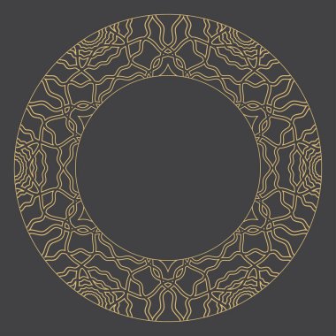 Dairesel dekoratif çerçeve. Geometrik altın dekoratif süs ve metin için yer. Monogram, tebrik kartı, düğün davetiyesi. Vektör grafikleri.