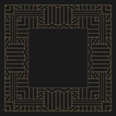 Dairesel dekoratif çerçeve. Geometrik altın dekoratif süs ve metin için yer. Monogram, tebrik kartı, düğün davetiyesi. Vektör grafikleri.