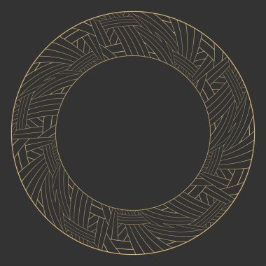 Dairesel dekoratif çerçeve. Geometrik altın dekoratif süs ve metin için yer. Monogram, tebrik kartı, düğün davetiyesi. Vektör grafikleri.