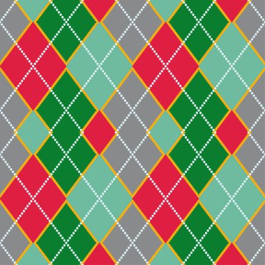 Argyle deseni çeşitli renklerde elmaslardan oluşmuş. Süveter ve çorap gibi örgü elbiselerde kullanılır. Kumaş, gömlek, tekstil ve masa örtüsü üzerine vektör grafikleri..