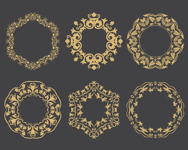 Kruhový Barokní Ozdoba Zlatý Ozdobný Rám Místo Pro Text Použitelné — Stockový vektor