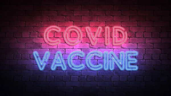 Covid vaccin neon teken op een stenen muur. 3d renderen — Stockfoto