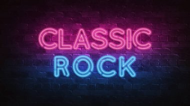 Gece kulübü, neon levhası klasik rock 3D canlandırması.