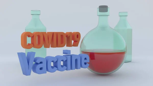 Covid-19 voor gezondheidszorg ontwerp. Coronaviruspreventie. fles vaccin op grijze achtergrond 3d render — Stockfoto
