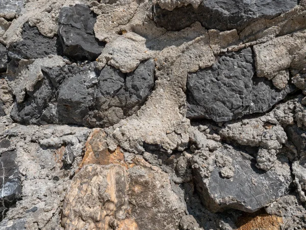 Fels Mit Beton Steinmauer Textur Hintergrund Stockfoto