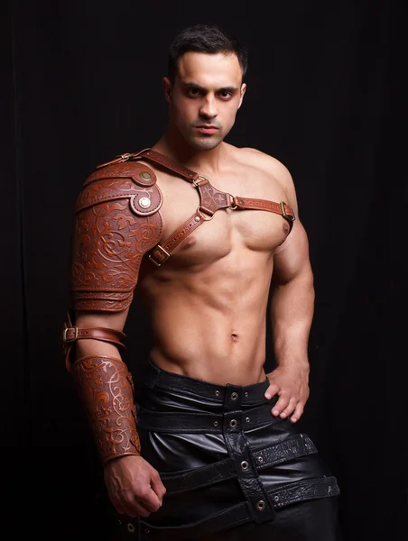 Man in leather armor — Stock Photo, Image