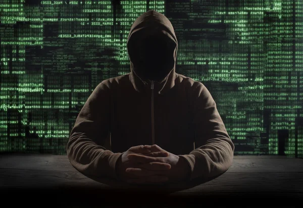 Silhuetten av en hacker på grafisk förbrukaren gräns flat — Stockfoto