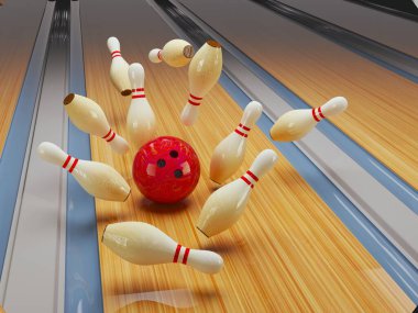 Bowling grevi. Pistte Skittles ve bowling topu