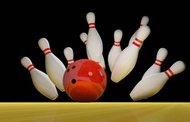 Bowling grevi. Pistte Skittles ve bowling topu