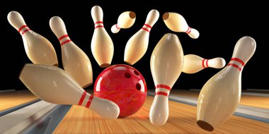 Bowling topları ve bowling topları pistte. 3 Boyutlu Hazırlama