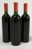 Tři lahve vína bez etiket 3D vykreslení