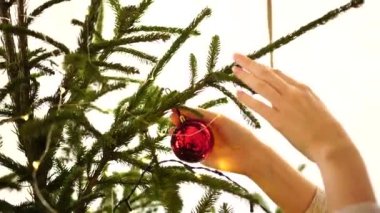 Kadınların elleri Noel ağacını süslerken birbirine yakındır..