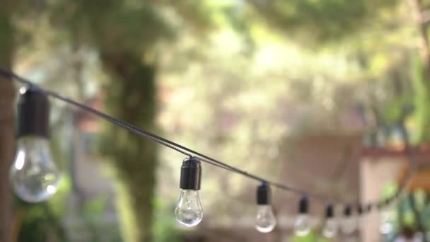 Garland of decorative light bulbs close-up — Stock Video