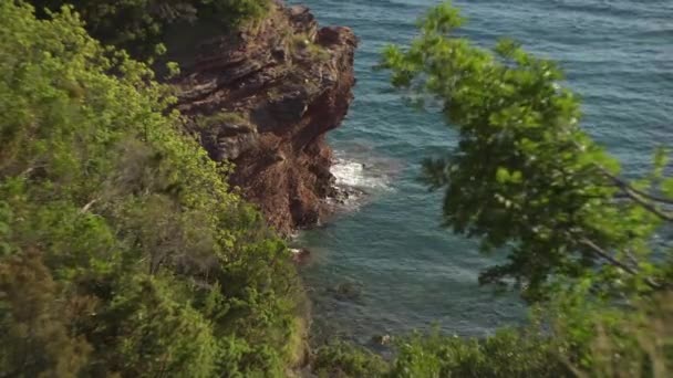 Vista sulla scogliera e verde costa rocciosa — Video Stock