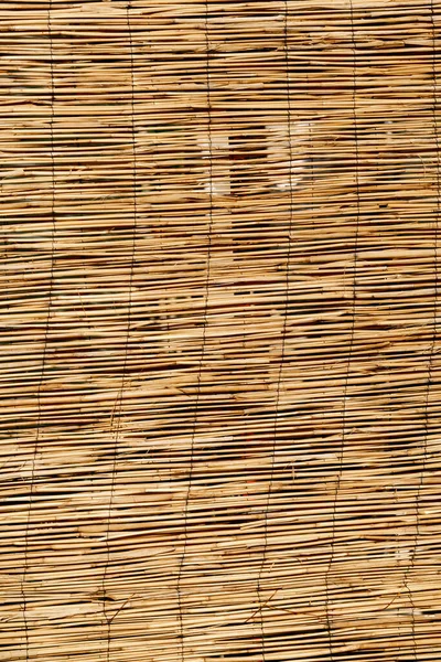 Detailní záběr bambusového plotu. Dřevěné závěsy z tenkých větví. — Stock fotografie