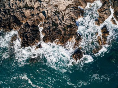 Aerial view of the coast of blue water in Montenegro.