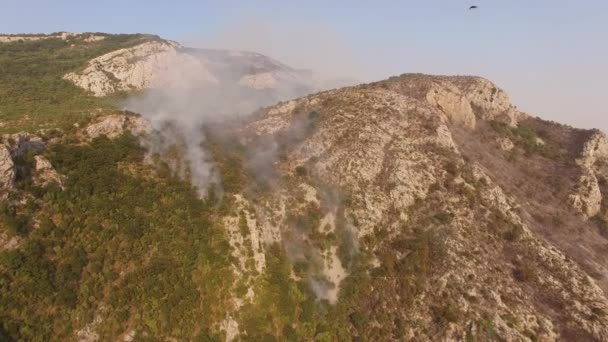Drone uitzicht op de bosbranden in de bergen van Montenegro — Stockvideo