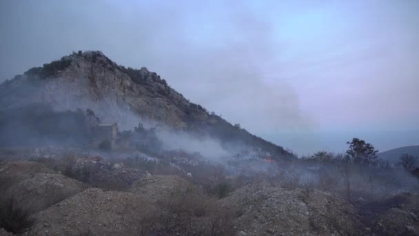 Consequências dos incêndios florestais nas montanhas do Montenegro — Vídeo de Stock