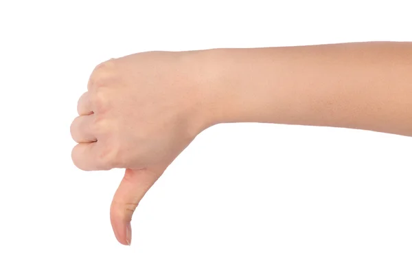 Pulgar hacia abajo signo de mano masculina aislado sobre un fondo blanco — Foto de Stock