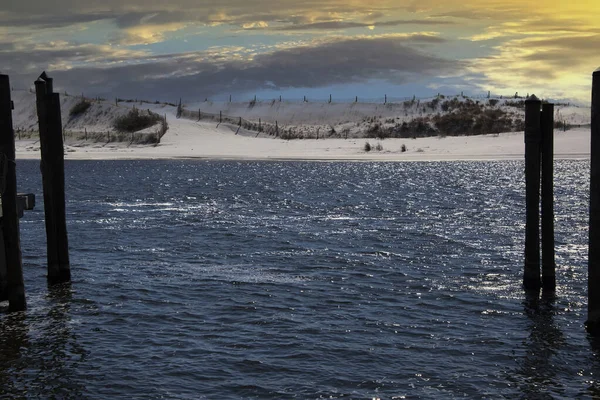 Solnedgång Över Horisonten Och Stränder Destin Norra Florida — Stockfoto