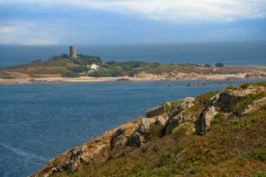 Rugged coastline of Guernsey, an island in the English Channel