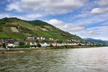 Almanya 'nın turist ve şarap imalatçısı Lorchhausen' in antika bir köyü..
