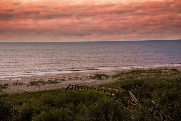 Magenta Lucht Boven Atlantische Oceaan Amelia Island Beach Florida — Stockfoto