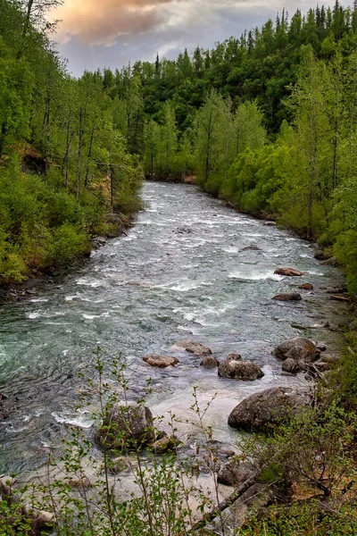 Fiume Che Scorre Attraverso Paesaggio Panoramico Dell Alaska — Foto Stock