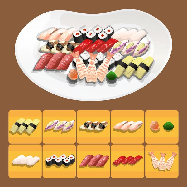 Sushi La nourriture japonaise est très savoureuse — Image vectorielle