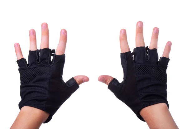 Guantes de entrenamiento negro en las manos del hombre —  Fotos de Stock