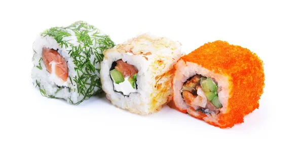 Tre involtini di sushi — Foto Stock